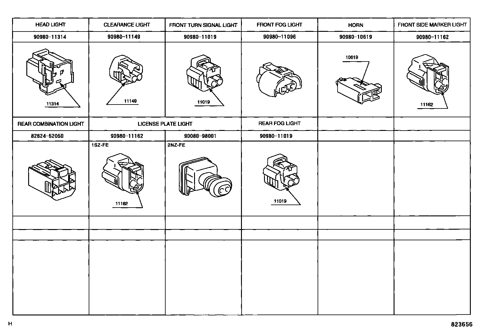 Toyota YARIS 线束和卡夹 EPC diagram — 823656