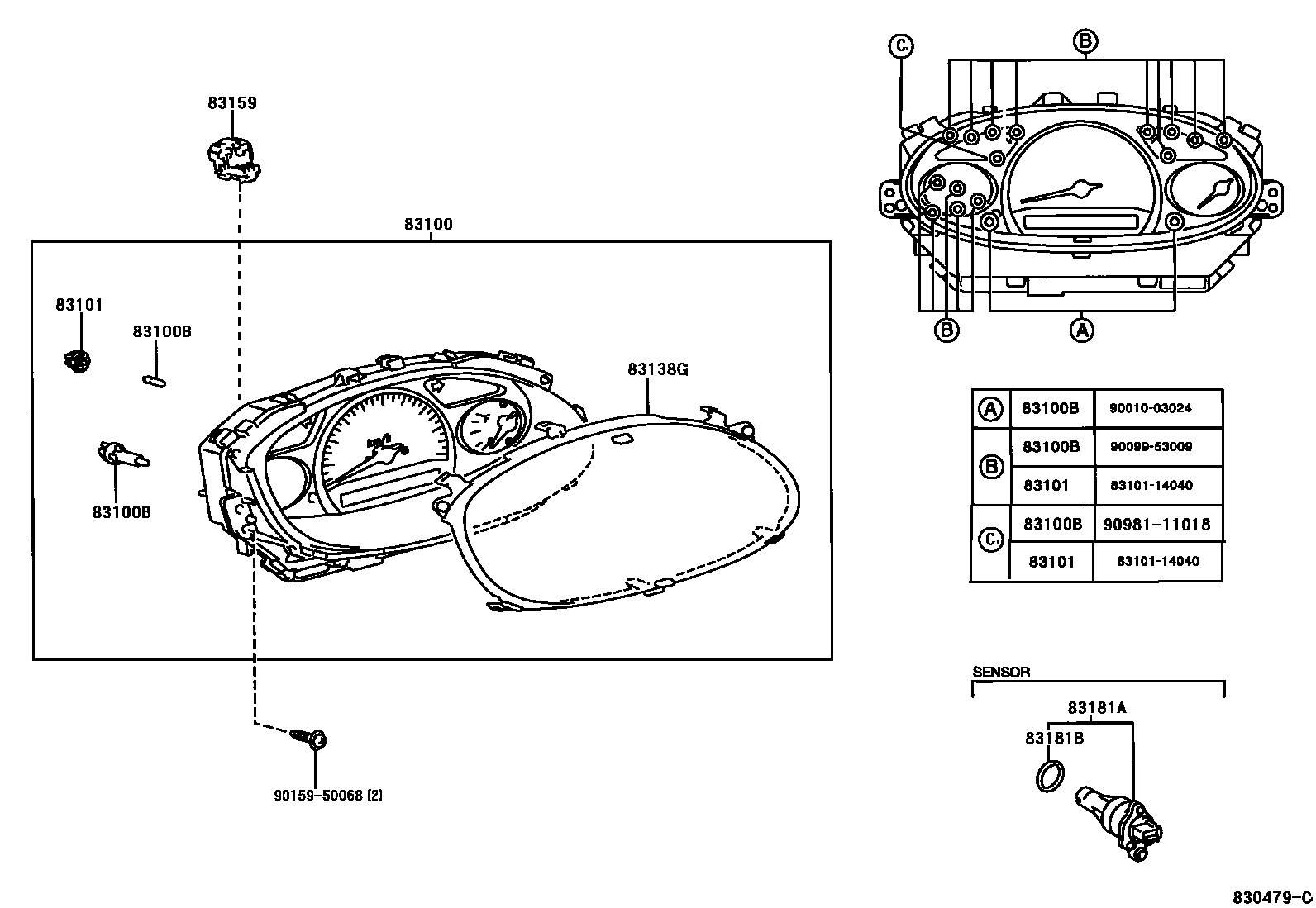 Toyota YARIS 仪表 EPC diagram — 830479C
