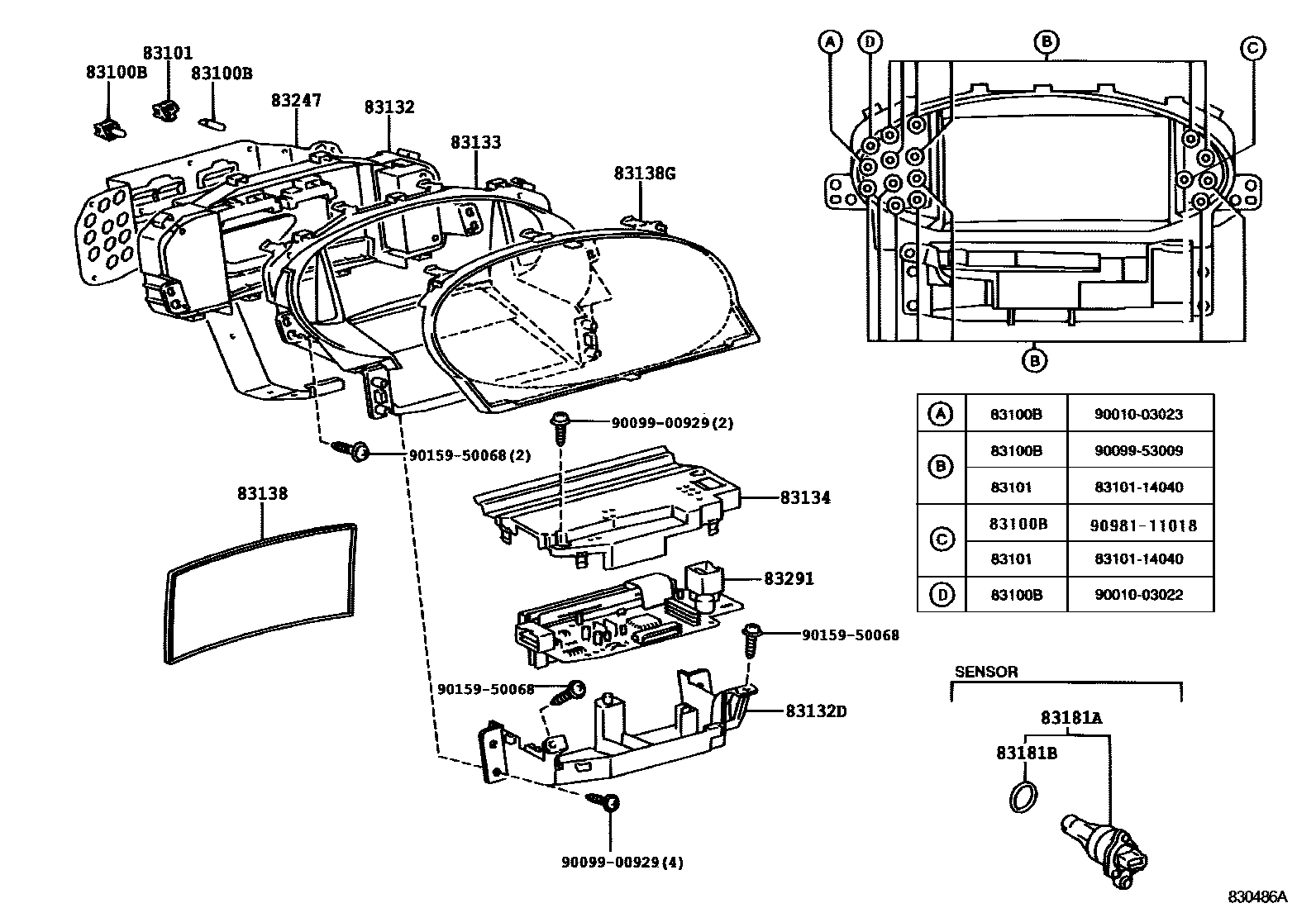 Toyota YARIS 仪表 EPC diagram — 830486A