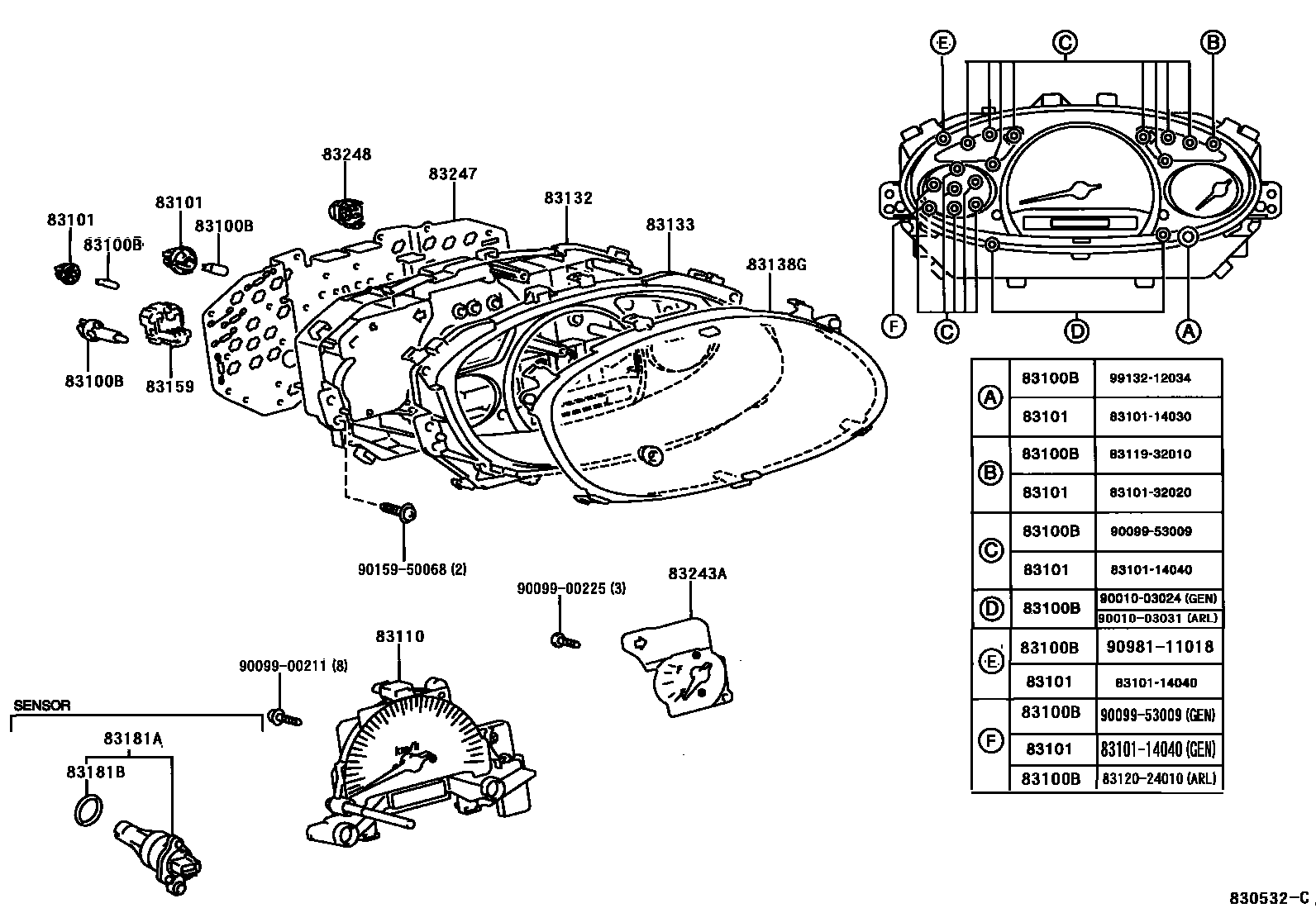 Toyota YARIS 仪表 EPC diagram — 830532