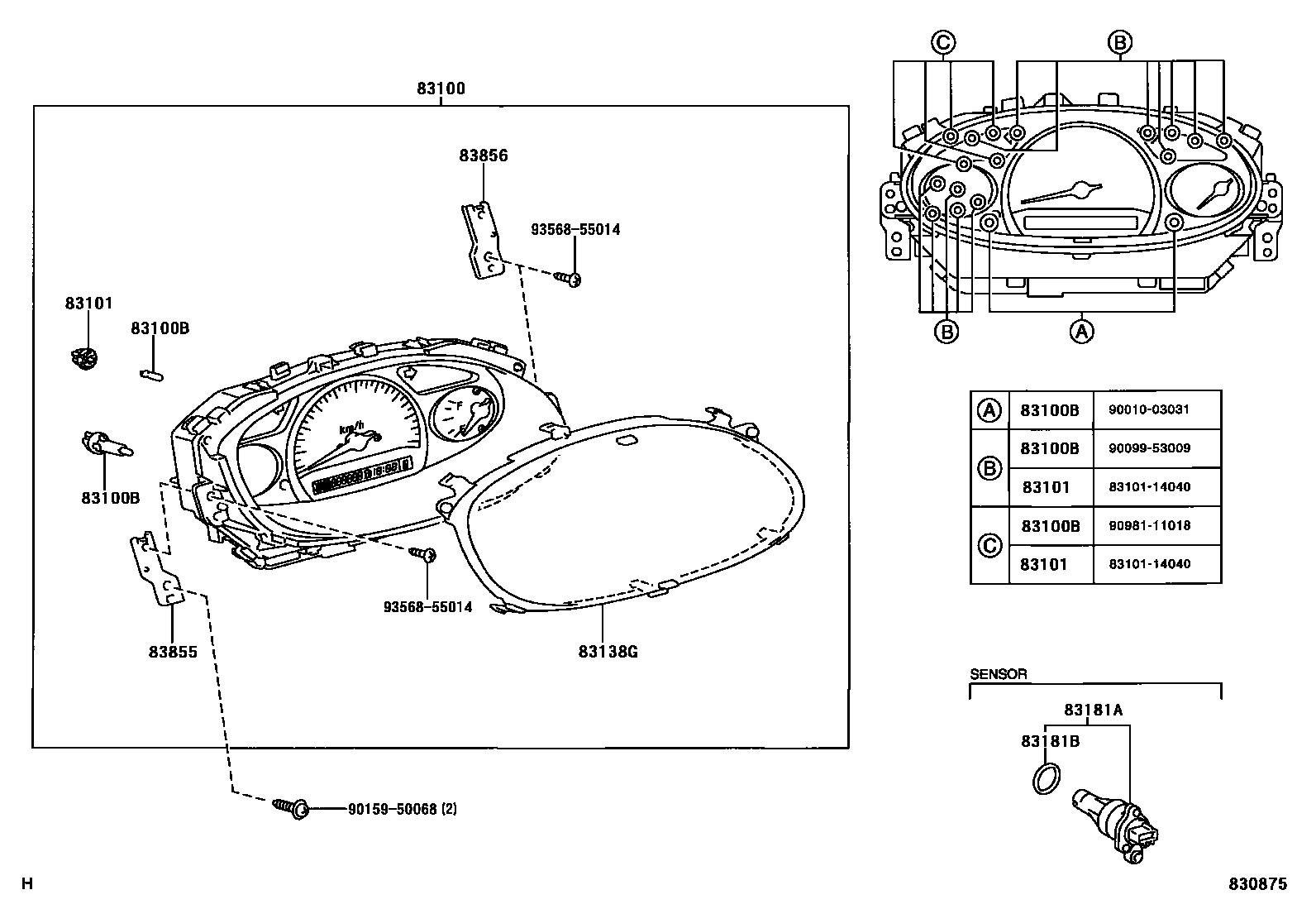 Toyota YARIS 仪表 EPC diagram — 830875