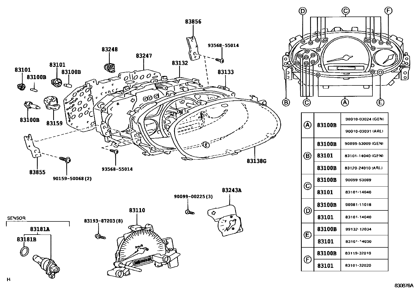 Toyota YARIS 仪表 EPC diagram — 830876A