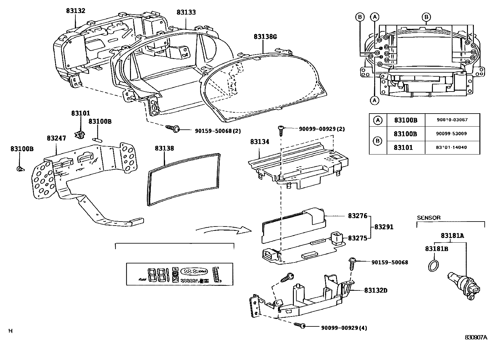 Toyota YARIS 仪表 EPC diagram — 830907A