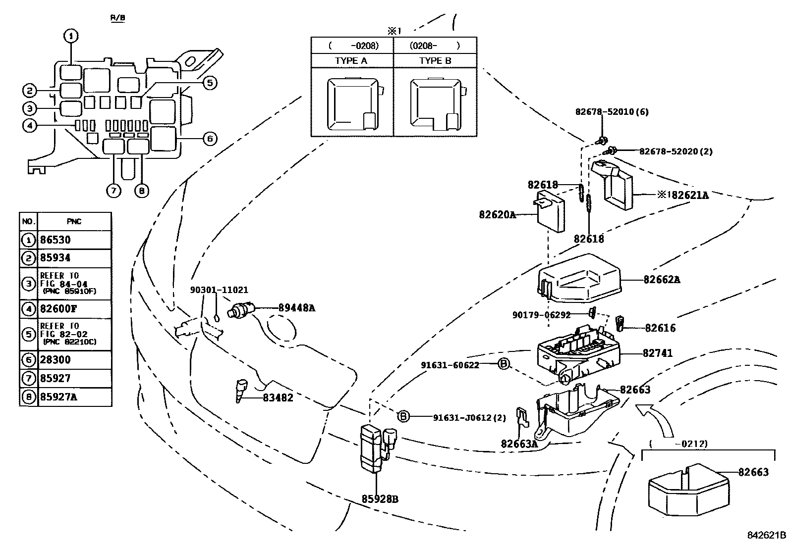 Toyota YARIS 开关和继电器和ECU EPC diagram — 842621B