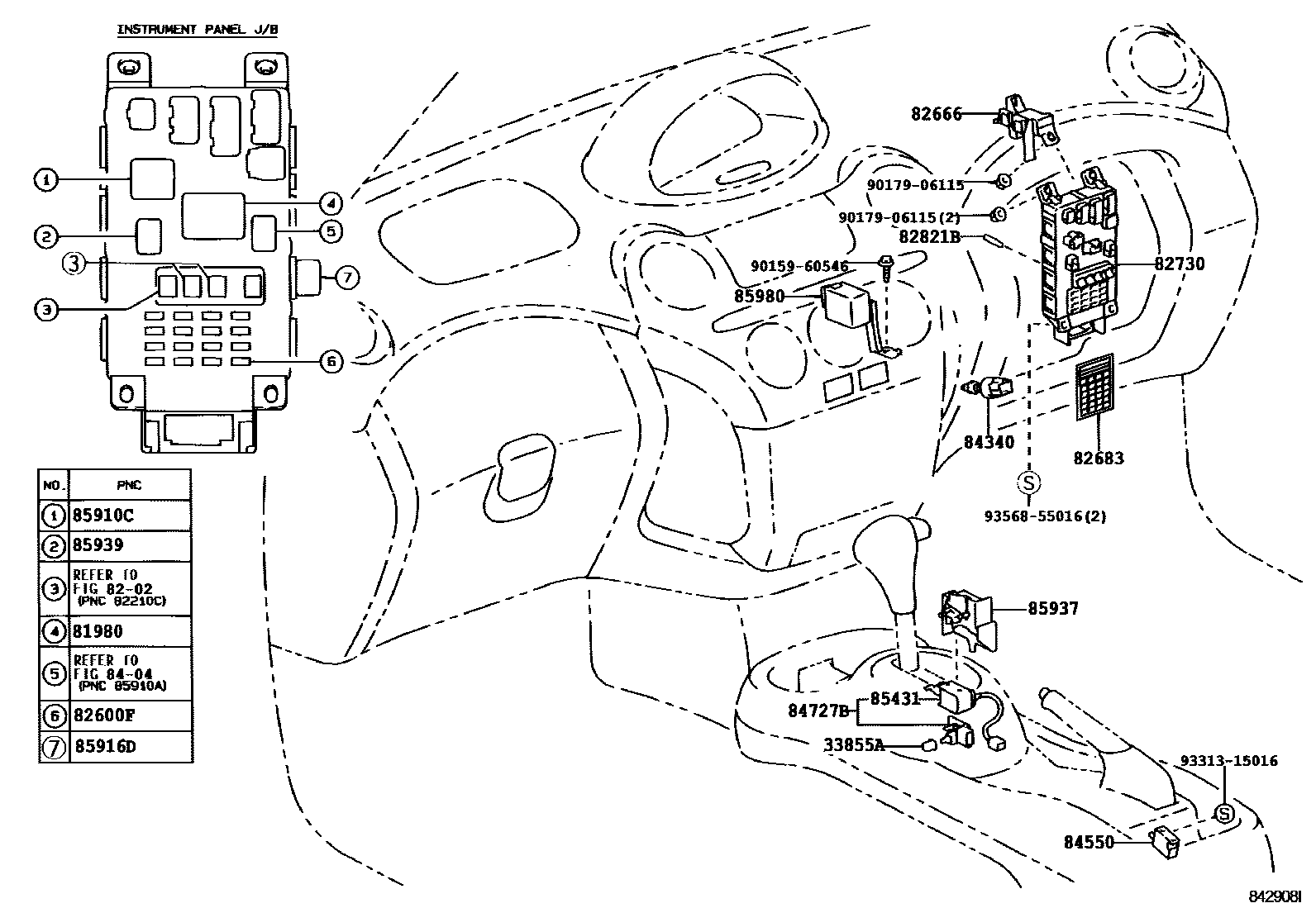 Toyota YARIS 开关和继电器和ECU EPC diagram — 842908I