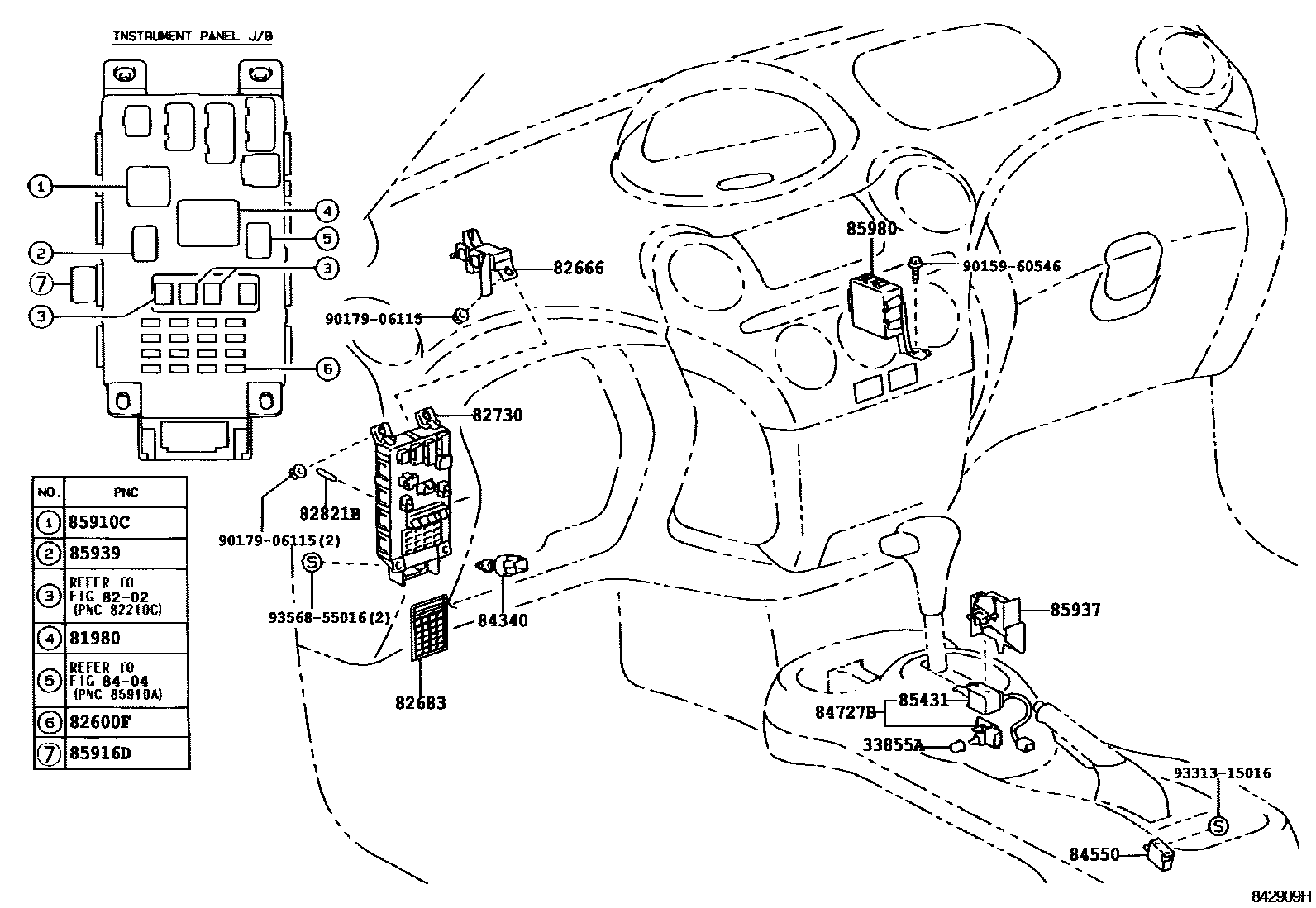Toyota YARIS 开关和继电器和ECU EPC diagram — 842909H