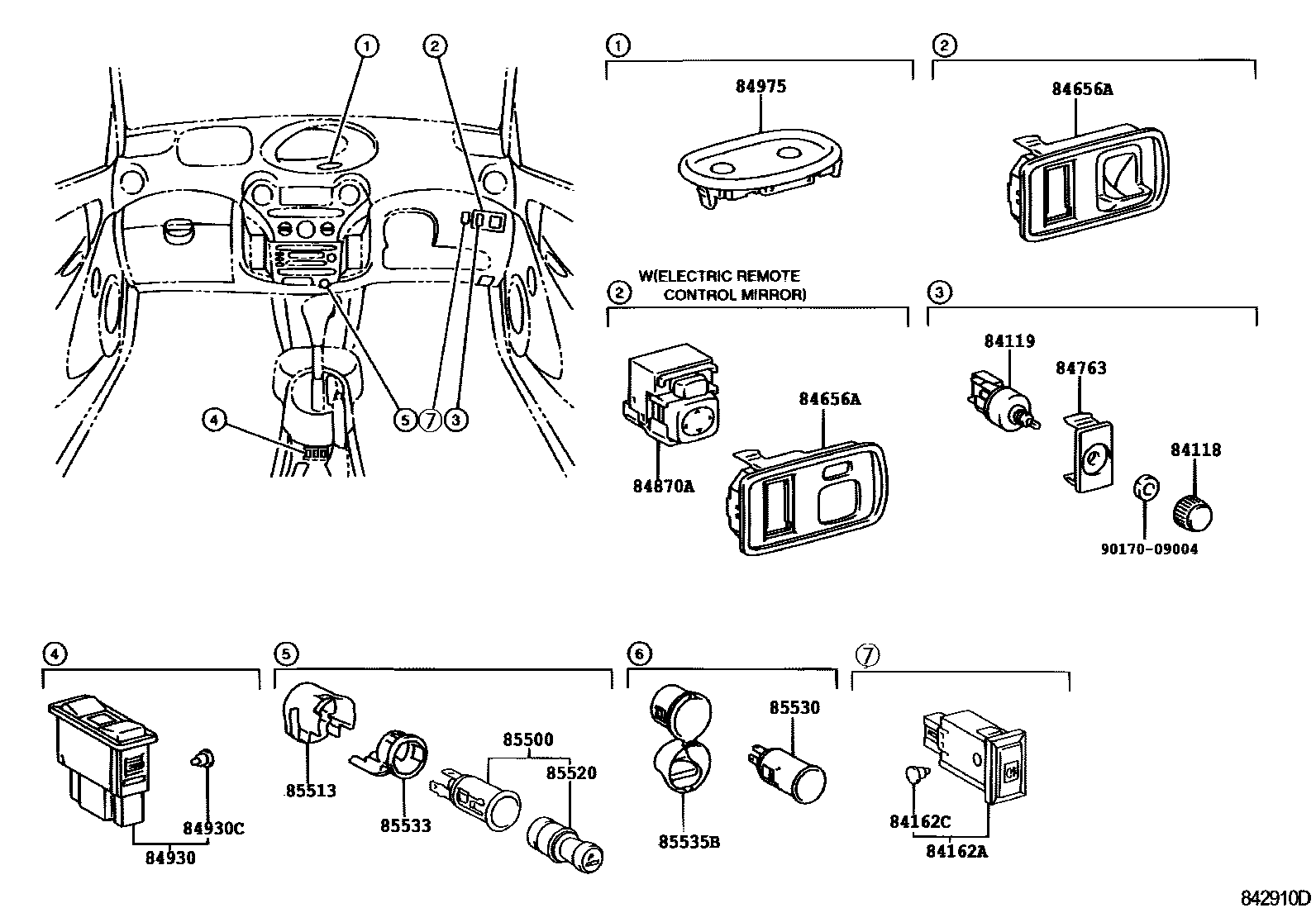 Toyota YARIS 开关和继电器和ECU EPC diagram — 842910D