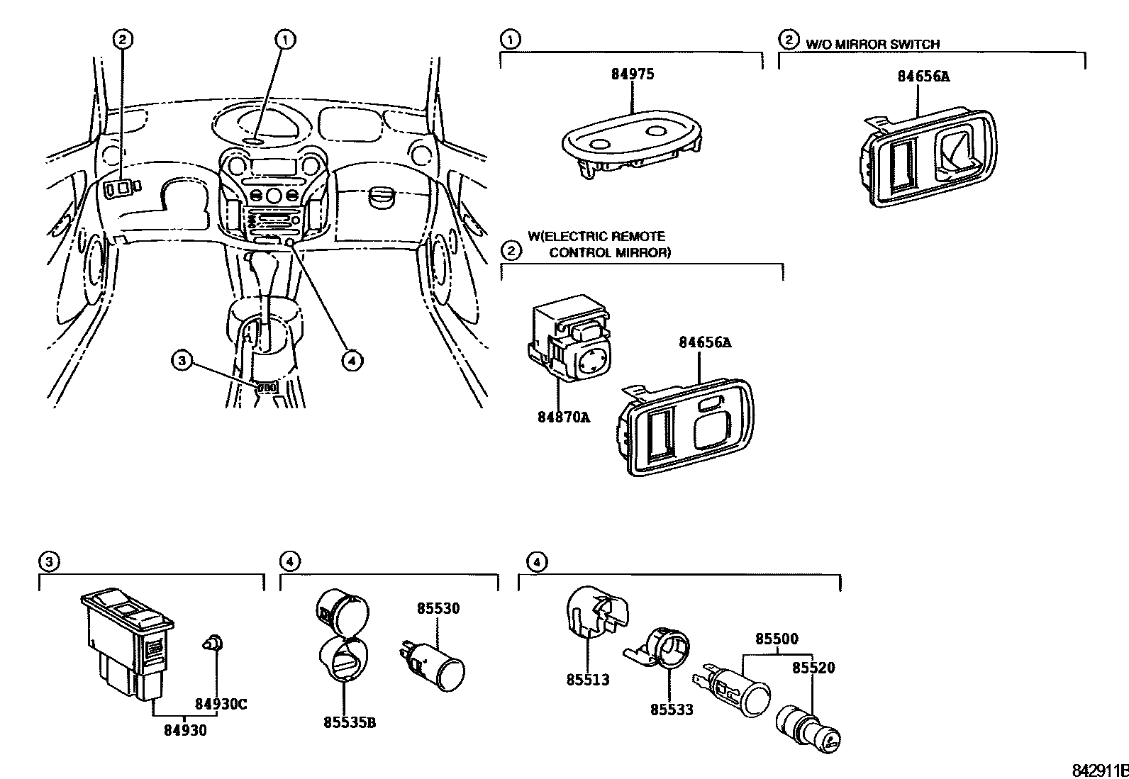 Toyota YARIS 开关和继电器和ECU EPC diagram — 842911E