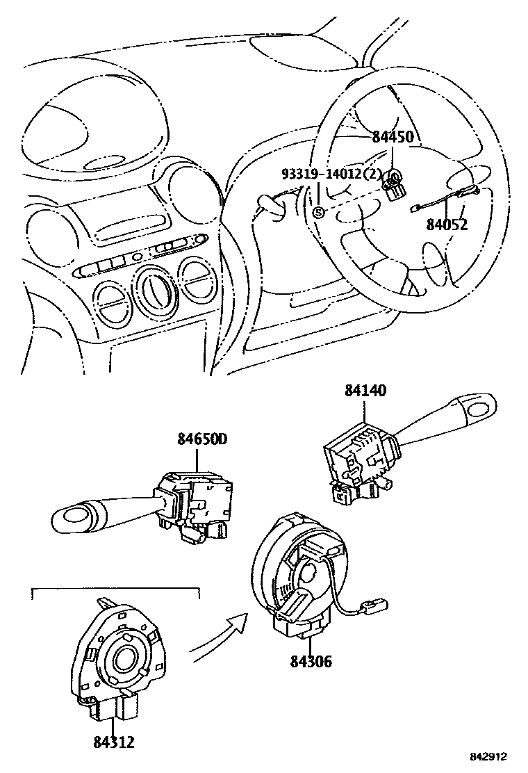 Toyota YARIS 开关和继电器和ECU EPC diagram — 842912B