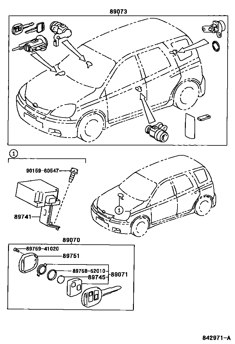 Toyota YARIS 遥控门锁 EPC diagram — 842971A