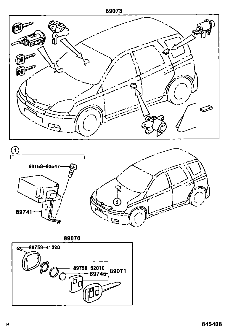 Toyota YARIS 遥控门锁 EPC diagram — 845408