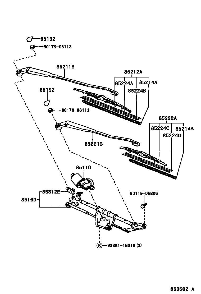 Toyota YARIS 挡风玻璃刮水器 EPC diagram — 850602A