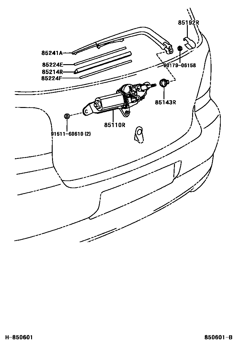 Toyota YARIS 后刮水器 EPC diagram — 850601B