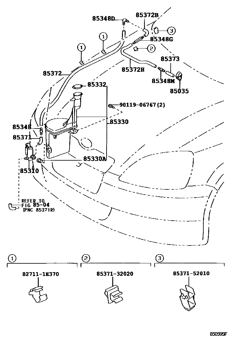Toyota YARIS 挡风玻璃清洗器 EPC diagram — 850595F