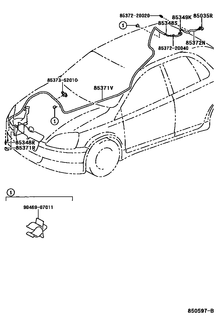 Toyota YARIS 后清洗器 EPC diagram — 850597B