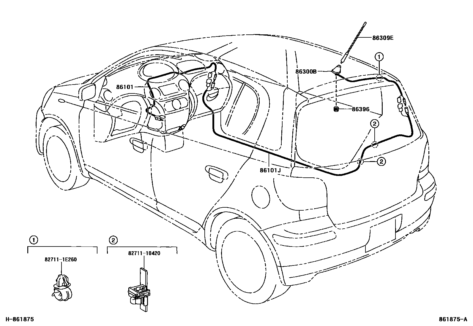 Toyota YARIS antenna EPC diagram — 861875A
