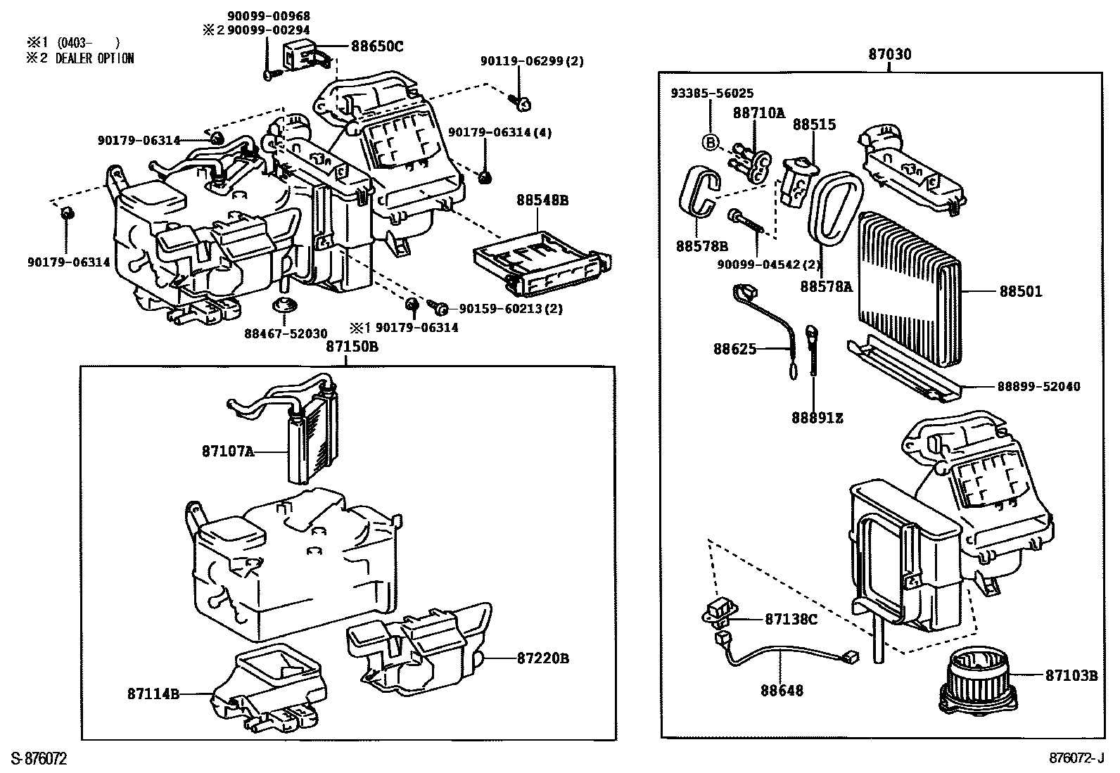 Toyota YARIS 暖风和空调系统 - 冷却器组件 EPC diagram — 876072J
