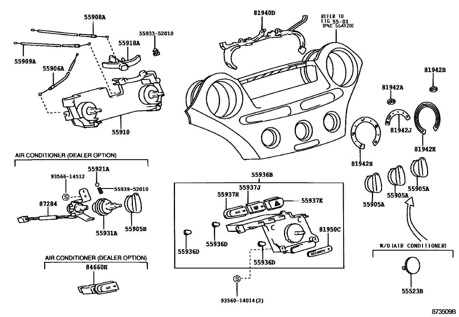 Toyota YARIS 暖风和空调系统 - 控制器和风管 EPC diagram — 873509B
