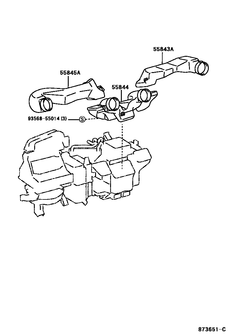 Toyota YARIS 暖风和空调系统 - 控制器和风管 EPC diagram — 873651C