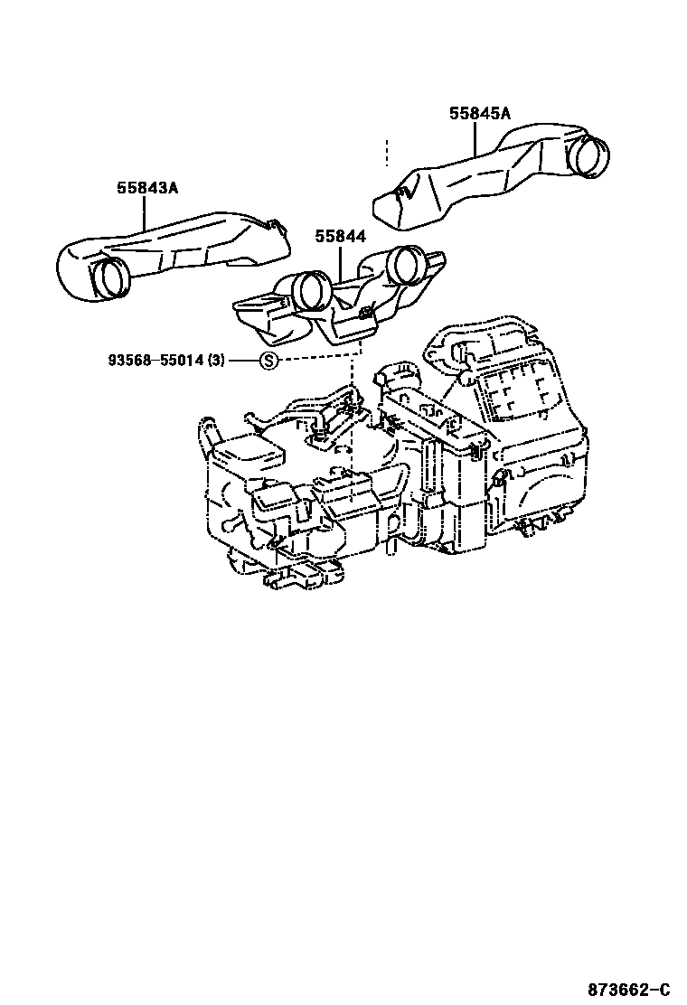 Toyota YARIS 暖风和空调系统 - 控制器和风管 EPC diagram — 873662C