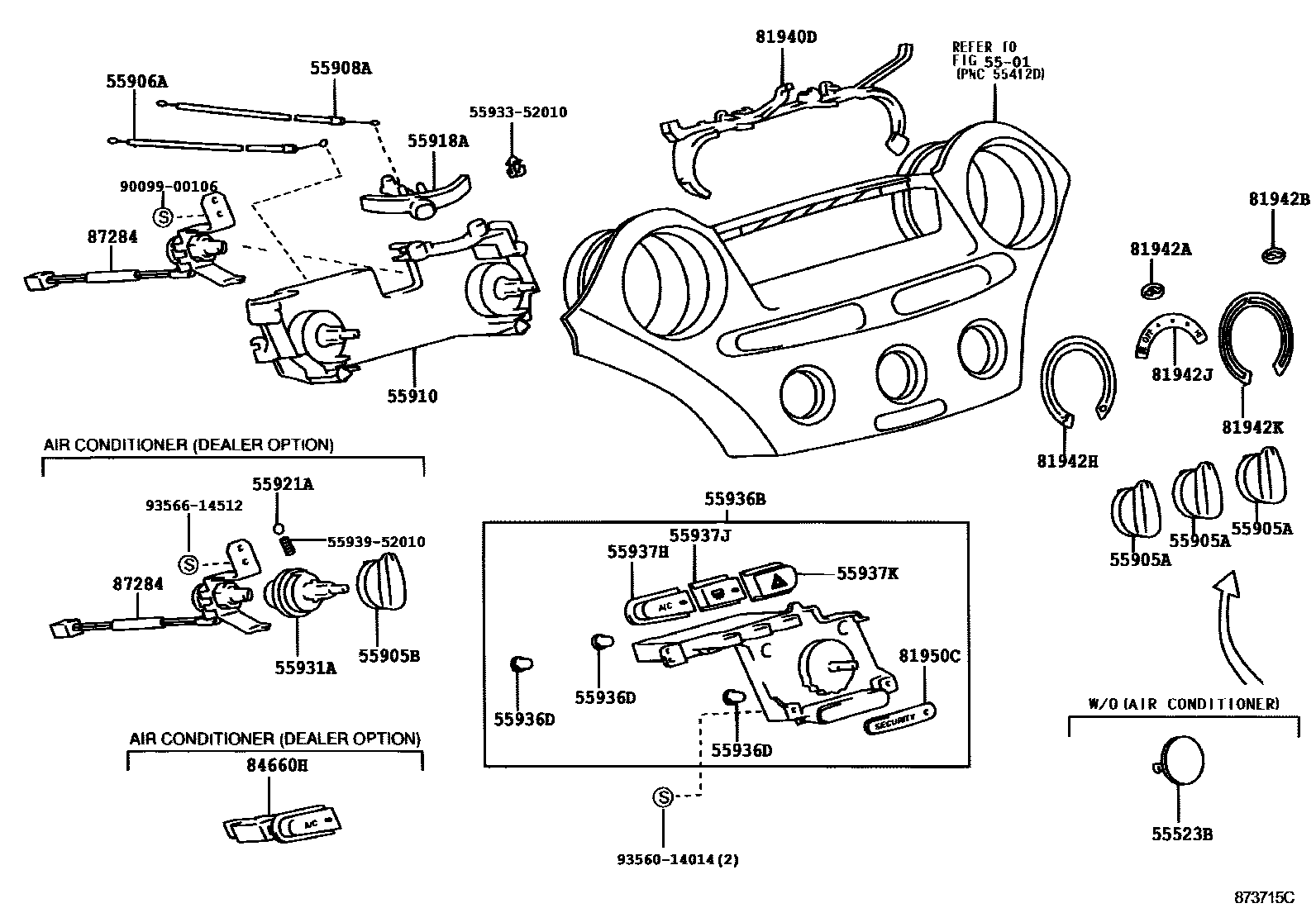 Toyota YARIS 暖风和空调系统 - 控制器和风管 EPC diagram — 873715C