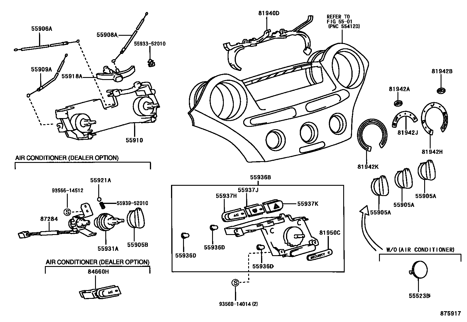 Toyota YARIS 暖风和空调系统 - 控制器和风管 EPC diagram — 875917
