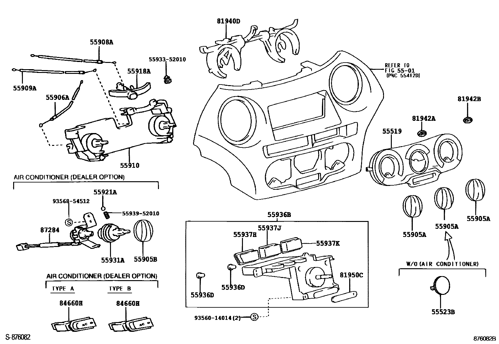 Toyota YARIS 暖风和空调系统 - 控制器和风管 EPC diagram — 876082B