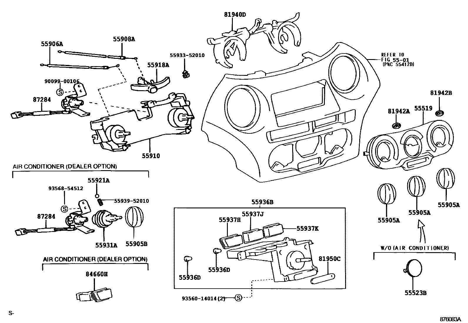 Toyota YARIS 暖风和空调系统 - 控制器和风管 EPC diagram — 876083A