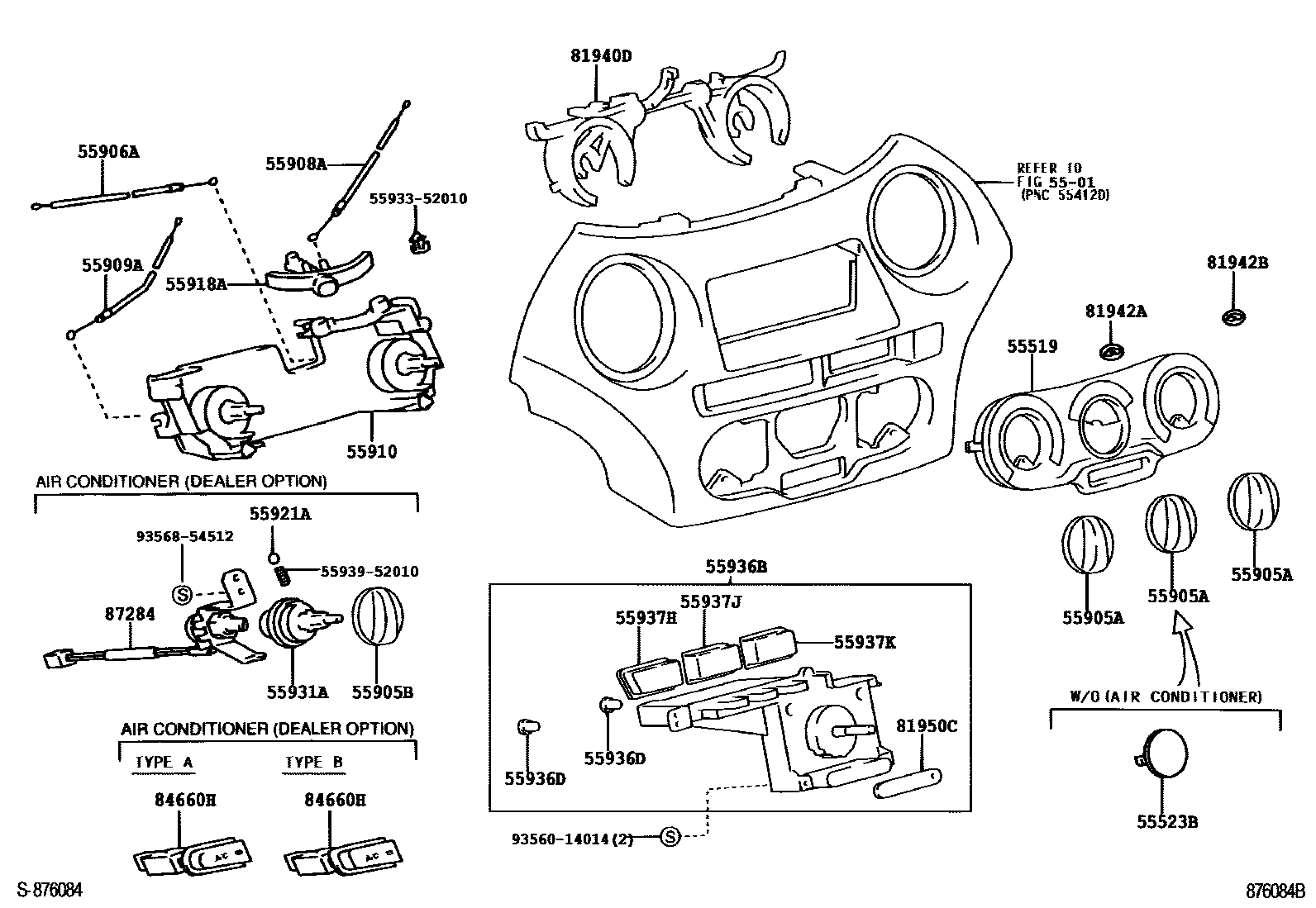 Toyota YARIS 暖风和空调系统 - 控制器和风管 EPC diagram — 876084B