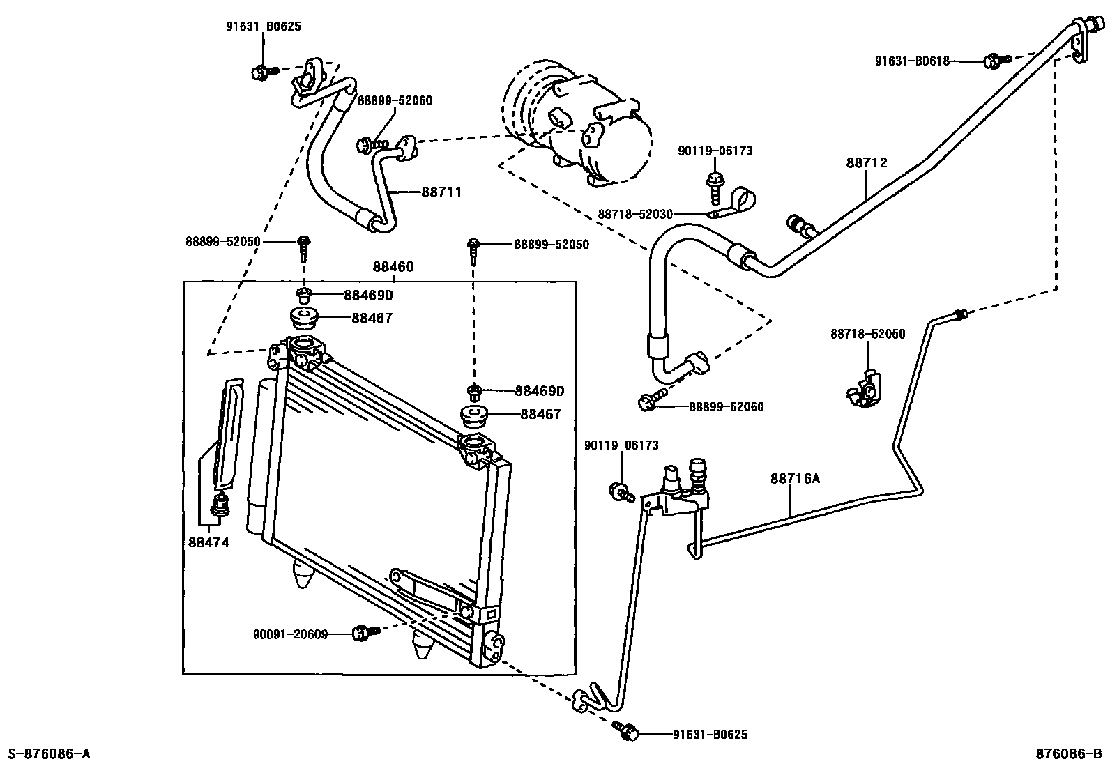 Toyota YARIS Heating & Air Conditioning - Cooler Piping EPC diagram — 876086B