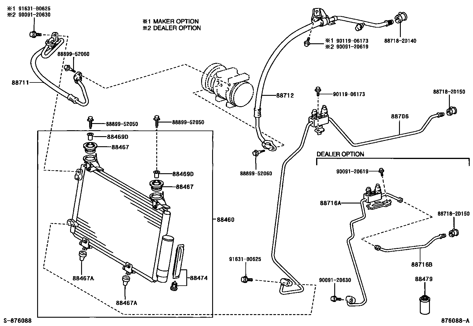 Toyota YARIS Heating & Air Conditioning - Cooler Piping EPC diagram — 876088A