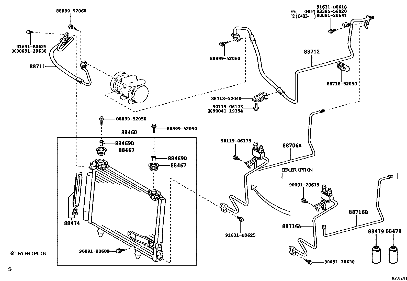 Toyota YARIS Heating & Air Conditioning - Cooler Piping EPC diagram — 877570A