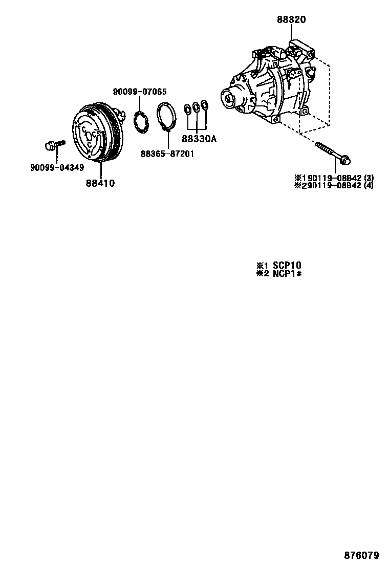 Toyota YARIS Heating & Air Conditioning - Compressor EPC diagram — 876079