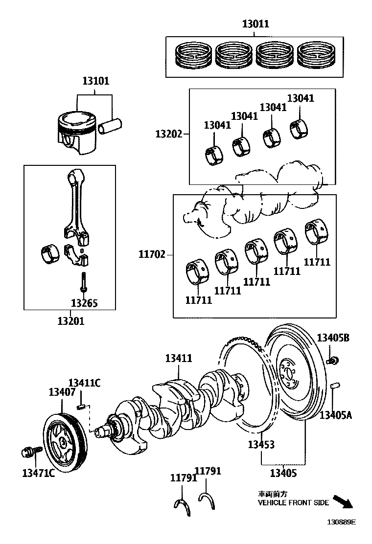 Toyota YARIS Crankshaft & Piston EPC diagram — 130889E