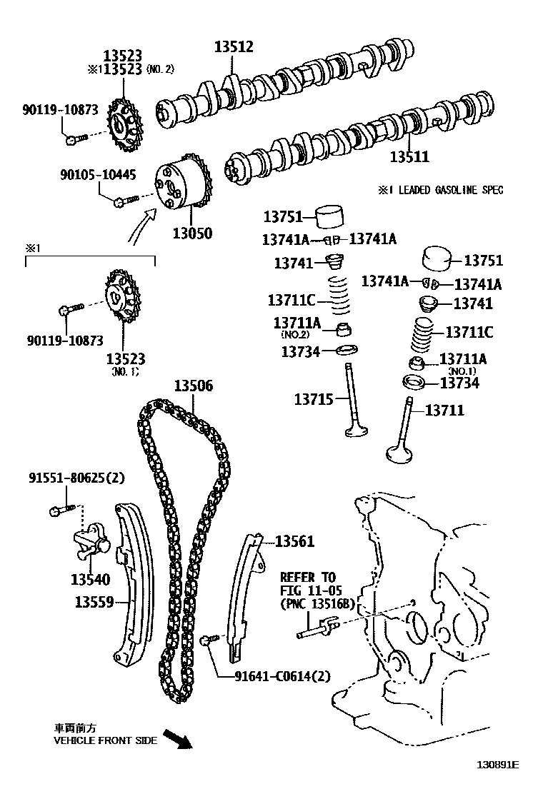 Toyota YARIS Camshaft & Valve EPC diagram — 130891E