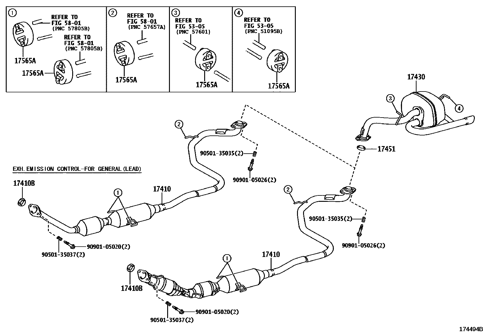 Toyota YARIS Exhaust Pipe EPC diagram — 174494B