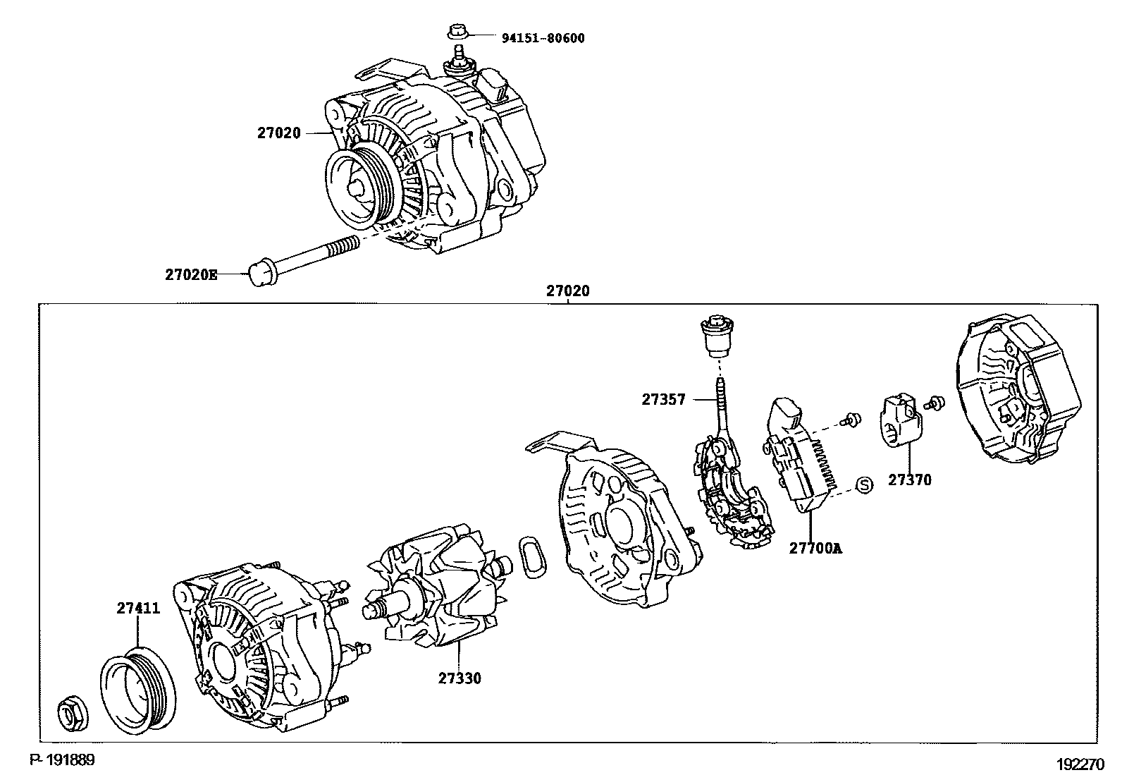 Toyota YARIS Alternator EPC diagram — 192270