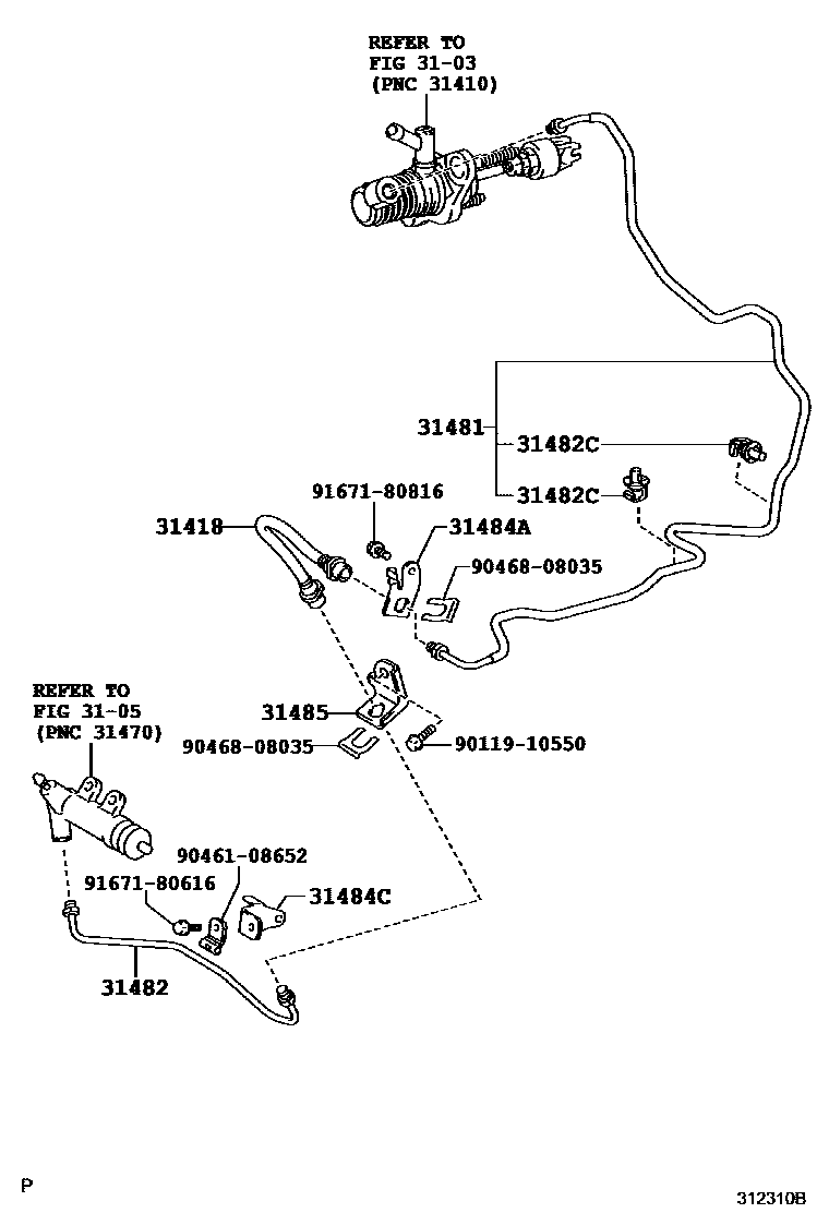 Toyota YARIS 离合器踏板和挠性软管 EPC diagram — 312310B