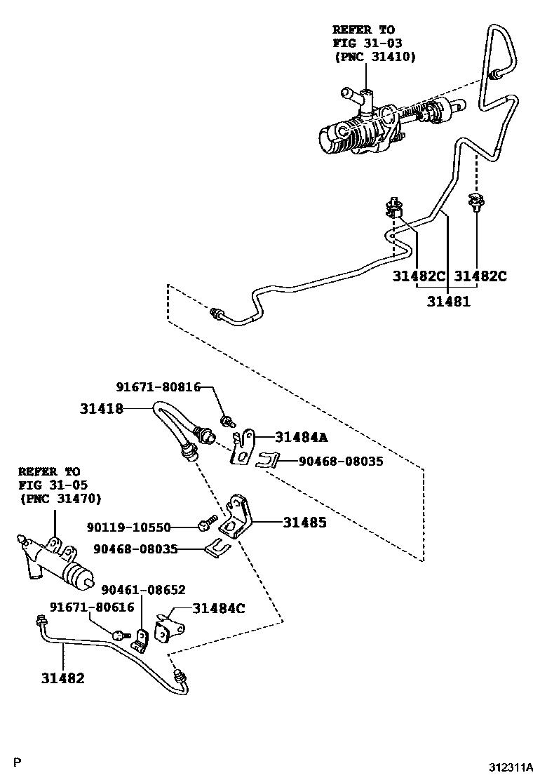 Toyota YARIS 离合器踏板和挠性软管 EPC diagram — 312311A