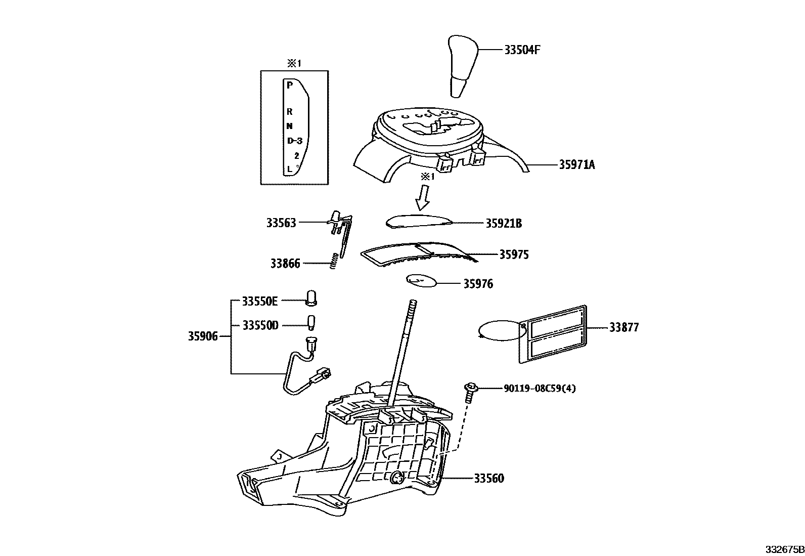 Toyota YARIS Shift Lever & Retainer EPC diagram — 332675B