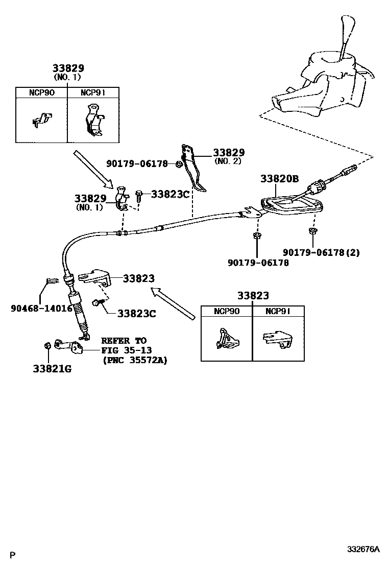 Toyota YARIS Shift Lever & Retainer EPC diagram — 332676A