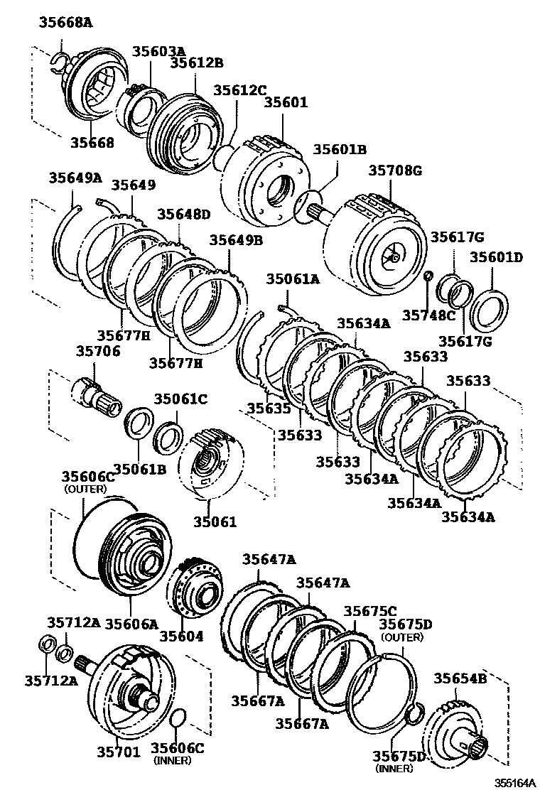 Toyota YARIS 制动带和多片式离合器(ATM) EPC diagram — 355164A