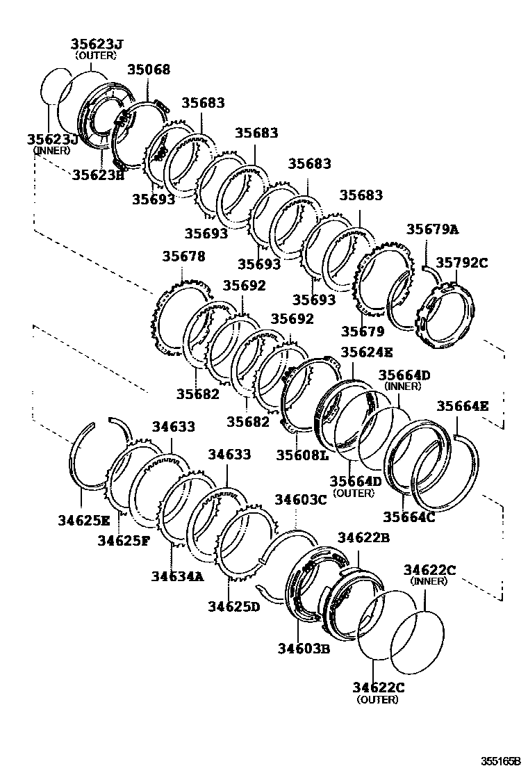 Toyota YARIS 3号制动器、一档和倒档制动器(ATM) EPC diagram — 355165B