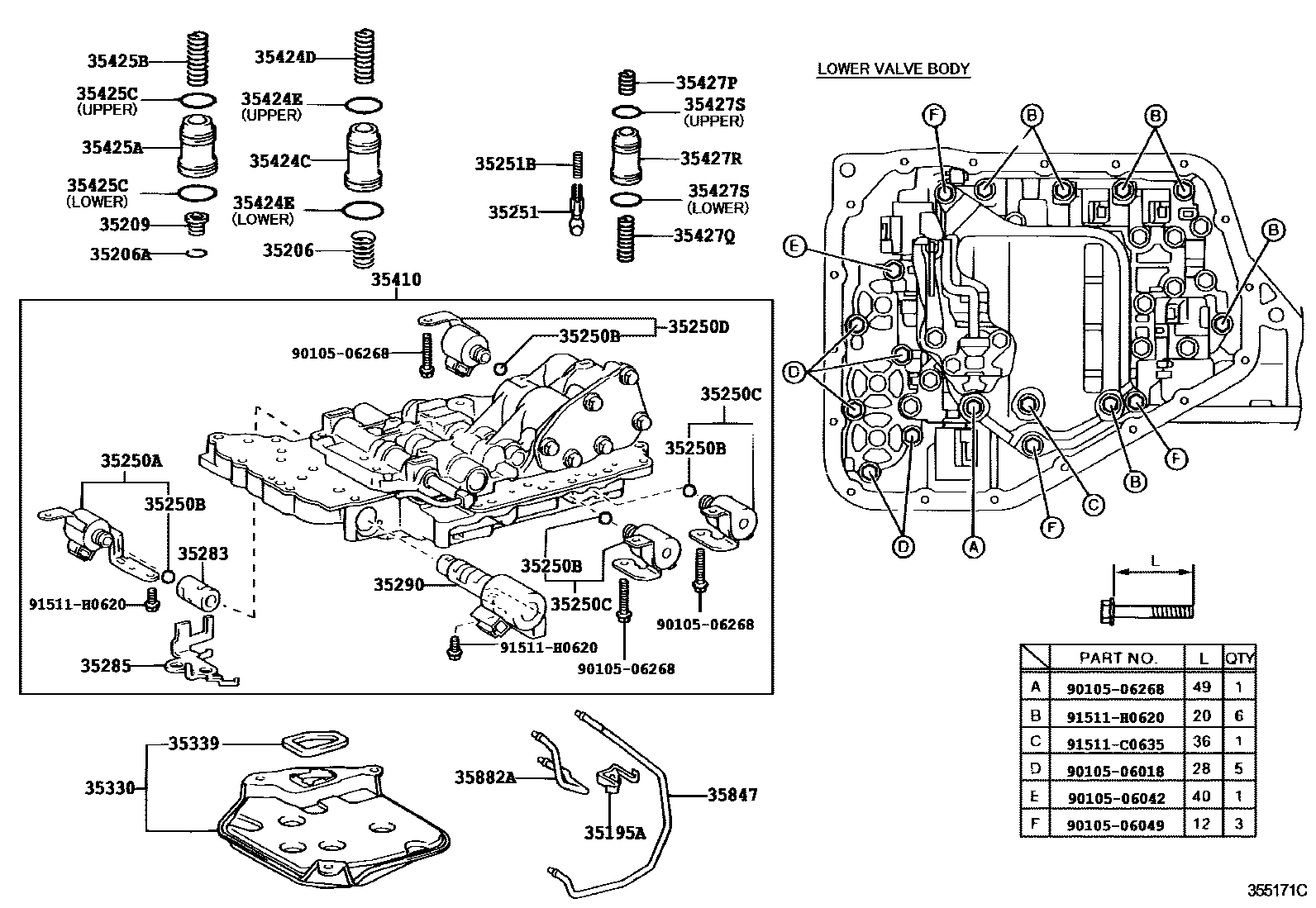 Toyota YARIS 阀体和滤油网(ATM) EPC diagram — 355171C