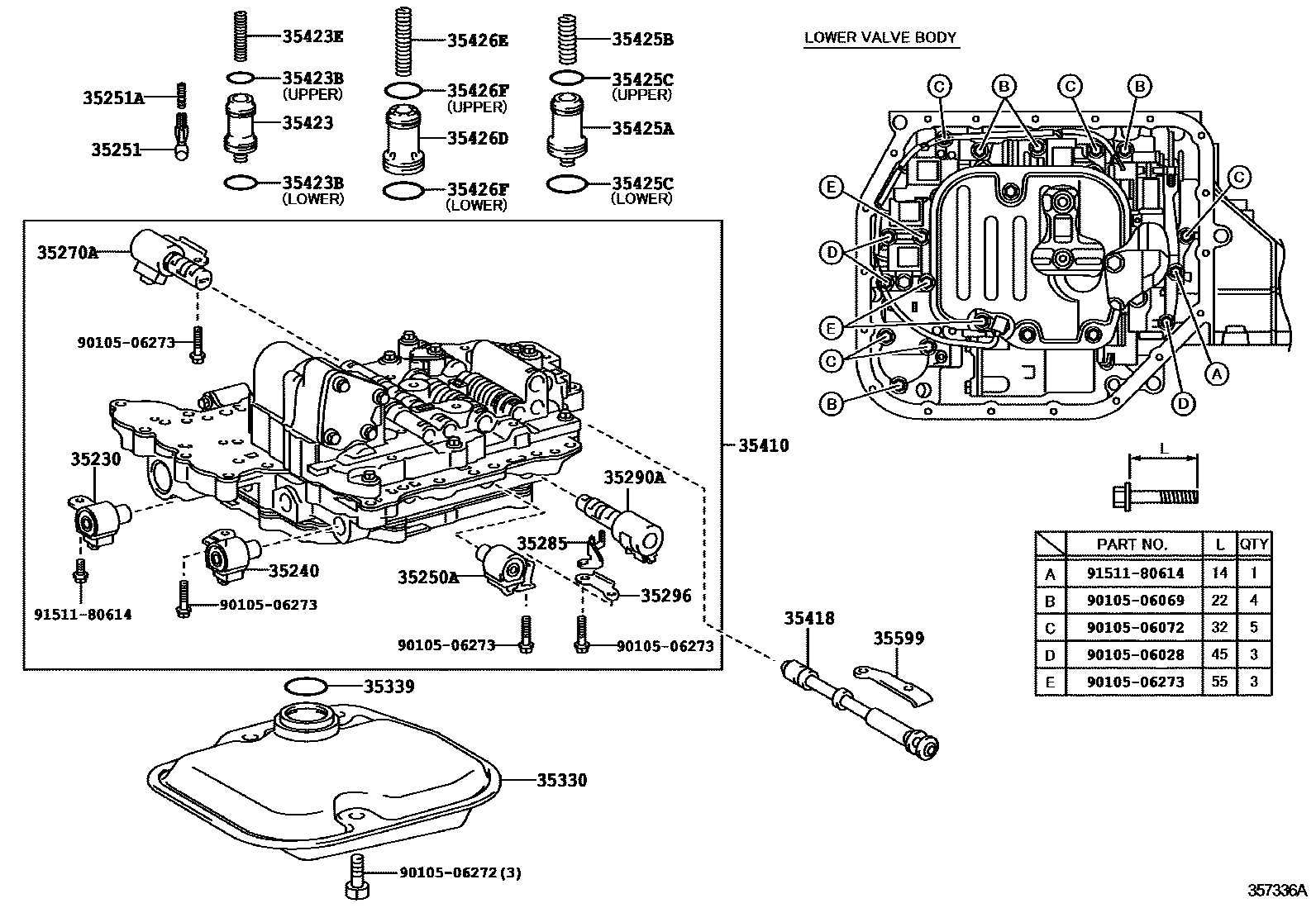 Toyota YARIS 阀体和滤油网(ATM) EPC diagram — 357336A