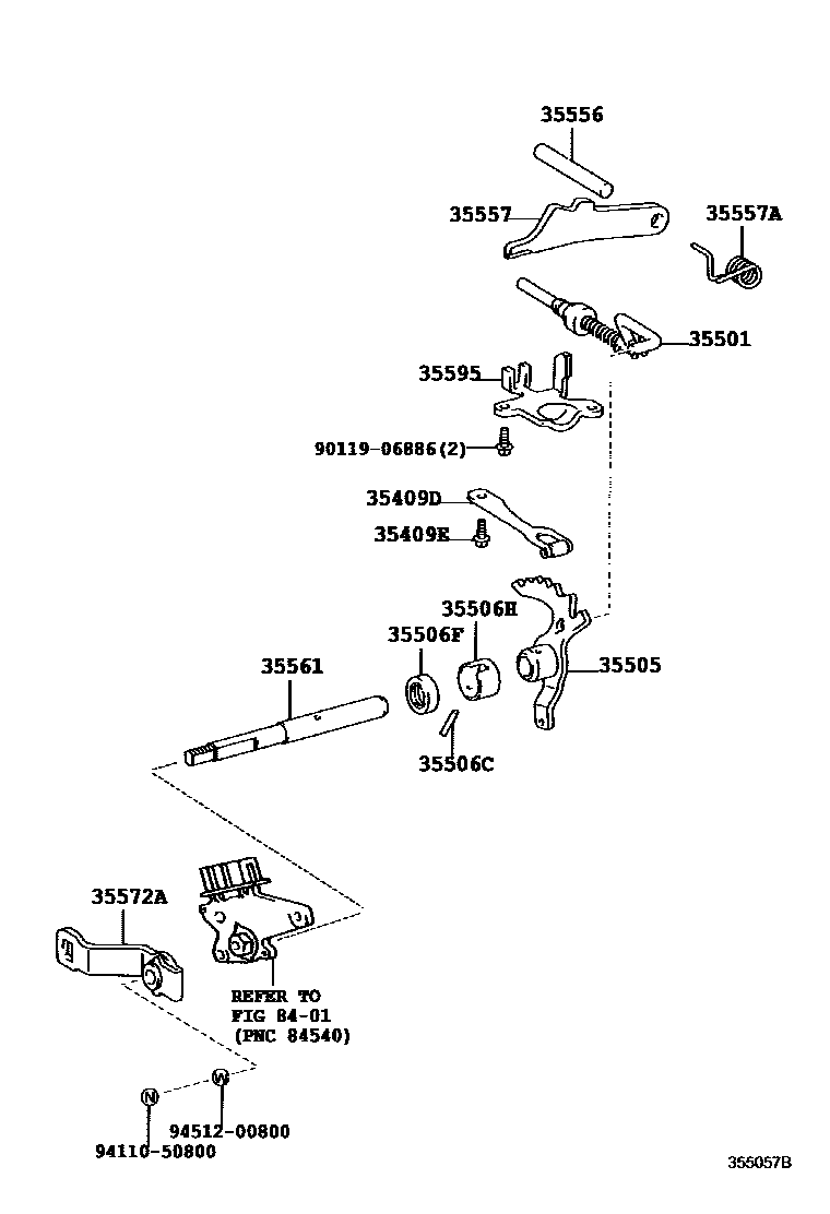 Toyota YARIS 节气阀连杆和阀杆(ATM) EPC diagram — 355057B