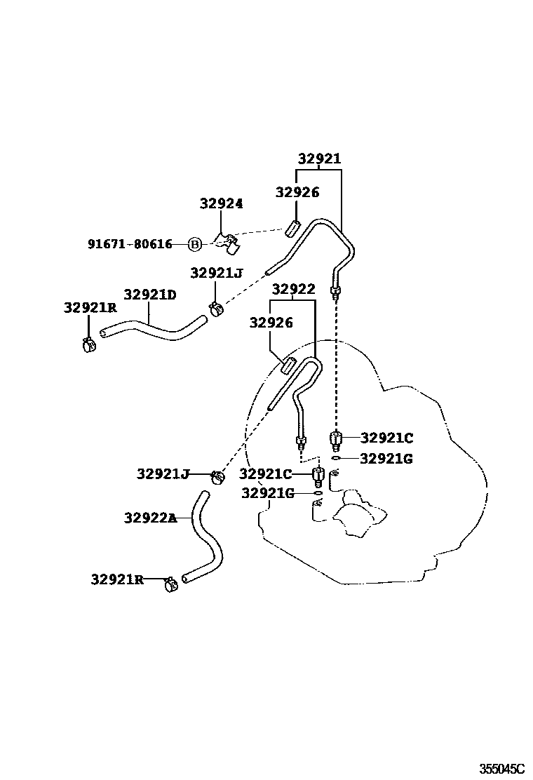 Toyota YARIS 变速器油冷却器和配管(ATM) EPC diagram — 355045C