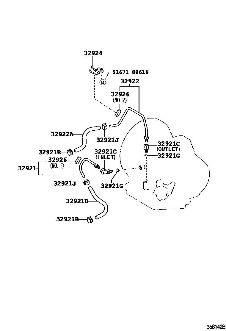 Toyota YARIS 变速器油冷却器和配管(ATM) EPC diagram — 356142B