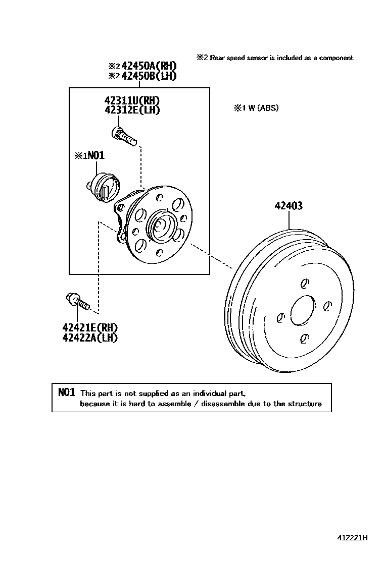 Toyota YARIS 后桥半轴和后桥轮毂 EPC diagram — 412221H