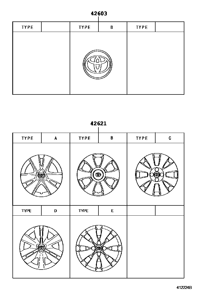 Toyota YARIS 车轮和车轮盖 EPC diagram — 412224B